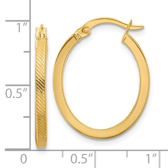 10K Yellow Gold Textured Oval Hoop Earrings