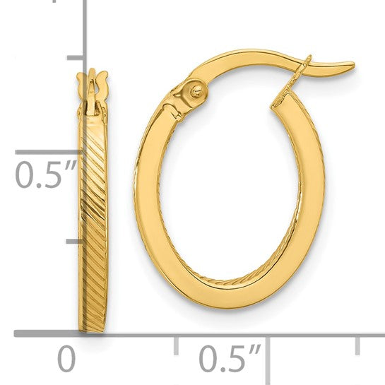 10K Yellow Gold Textured Oval Hoop Earrings