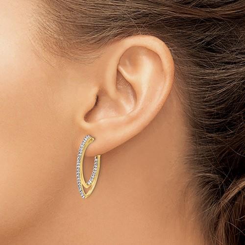 14K Yellow Gold Polished SwarovsKi Crystal J-Hoop Post Earrings