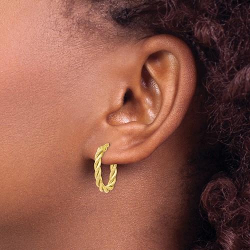 10KYG Polished & Textured Hoop Earrings