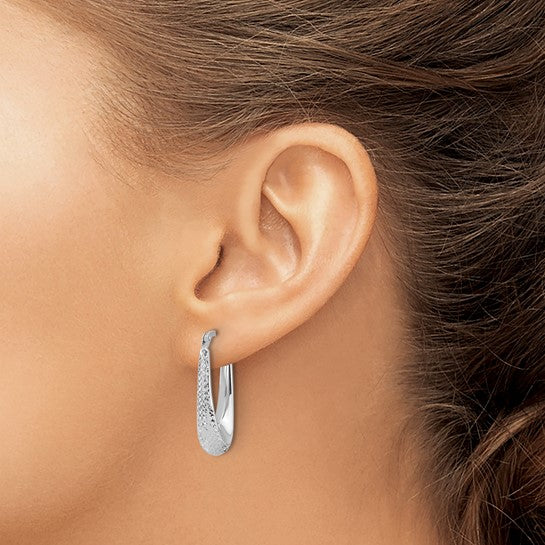 14K Polished & Textured Oval Hoop Earrings