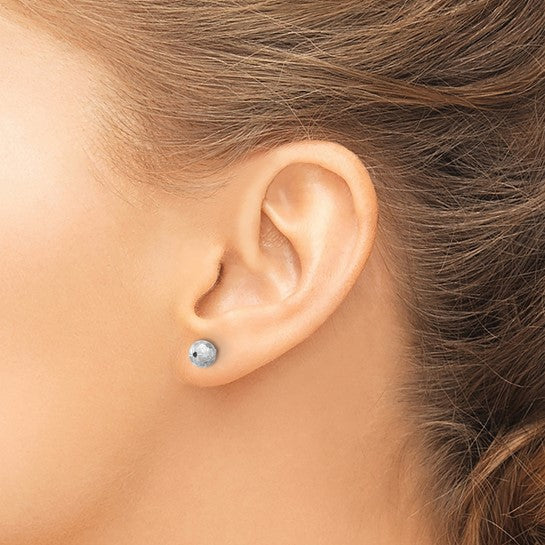 14K Polished/Satin & Diamond-Cut Ball Post Earrings
