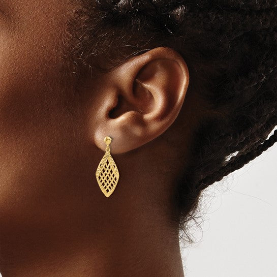 14K Polished & Diamond-Cut Dangle Post Earrings