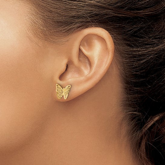 14K Polished & Textured Butterfly Post Earrings