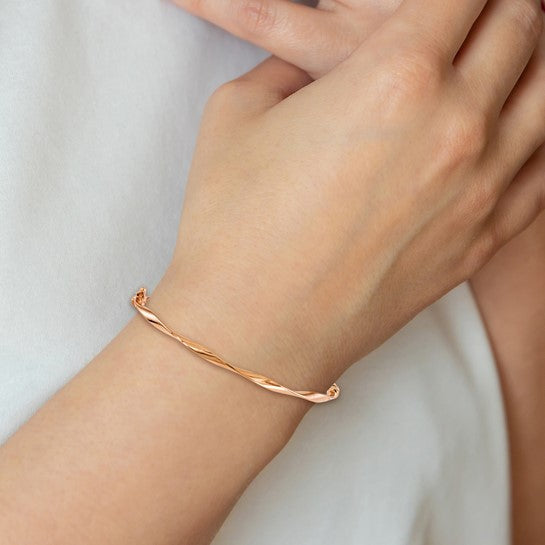 14K Polished Twisted Hinged Bangle