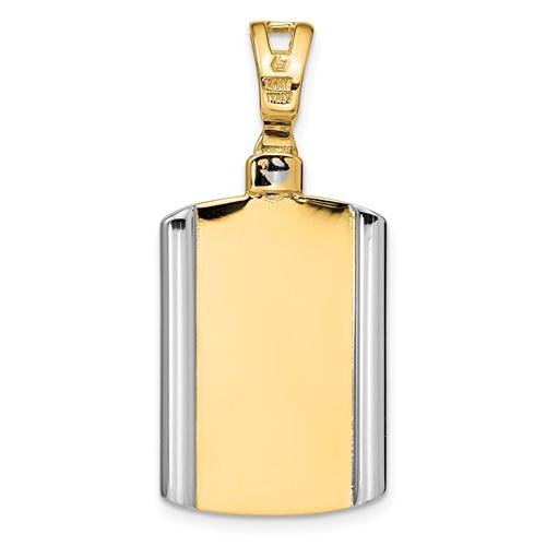 14K Two-Tone Gold Brushed Cross Dog Tag Pendant