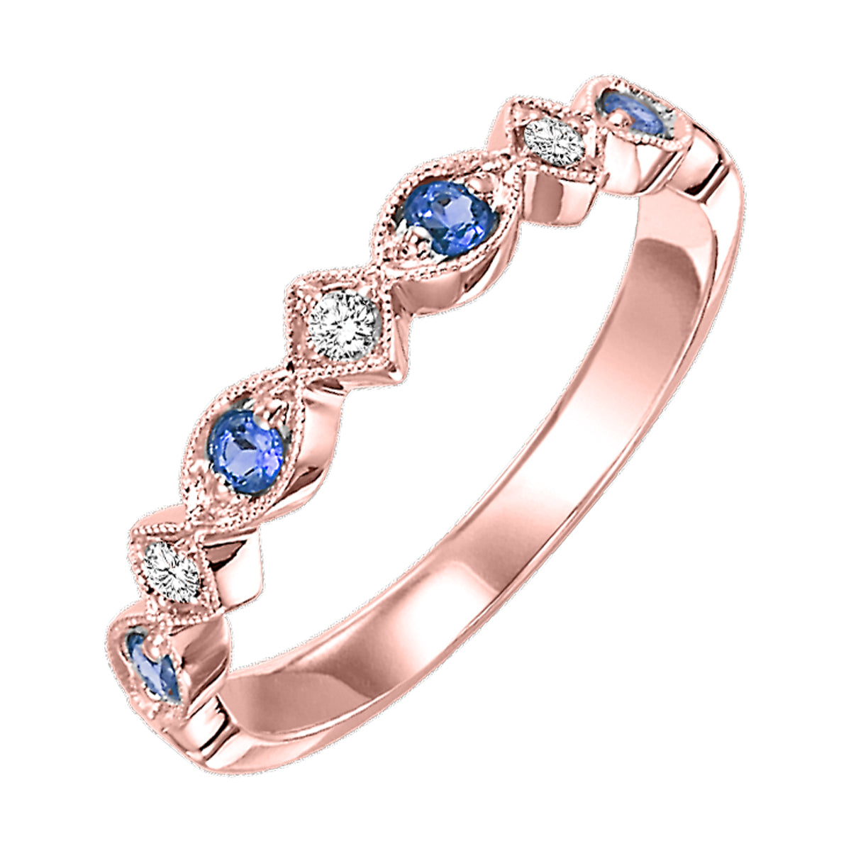 10Kt Rose Gold Diamond 1/20Ctw & Sapphire 1/6Ctw Ring