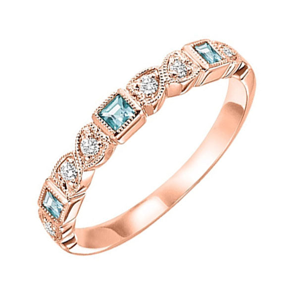 10Kt Rose Gold Diamond 1/10Ctw & Aquamarine 1/7Ctw Ring