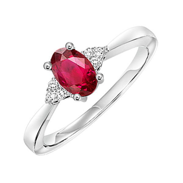 10Kt White Gold Diamond 1/20Ctw & Ruby 1/2Ctw Ring