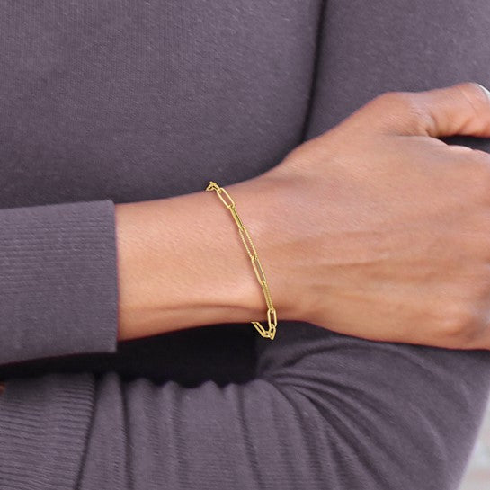 14k Polished & Textured Paper Clip Bracelet