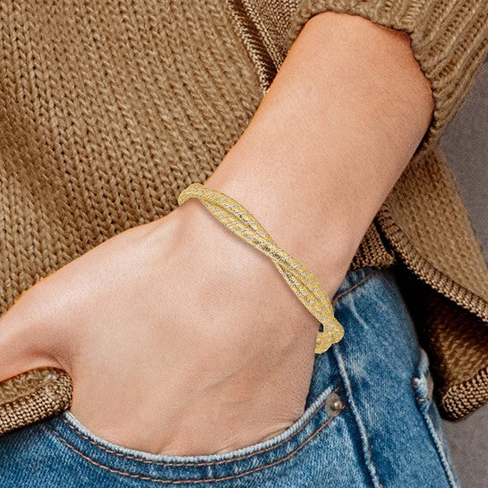 14k Two-Tone Polished 2-Strand Twist Stretch Bracelet