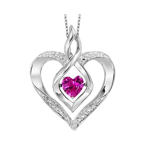 Silver Diamond 1/50Ctw & Created Pink Tourmaline 1/4Ctw Pendant