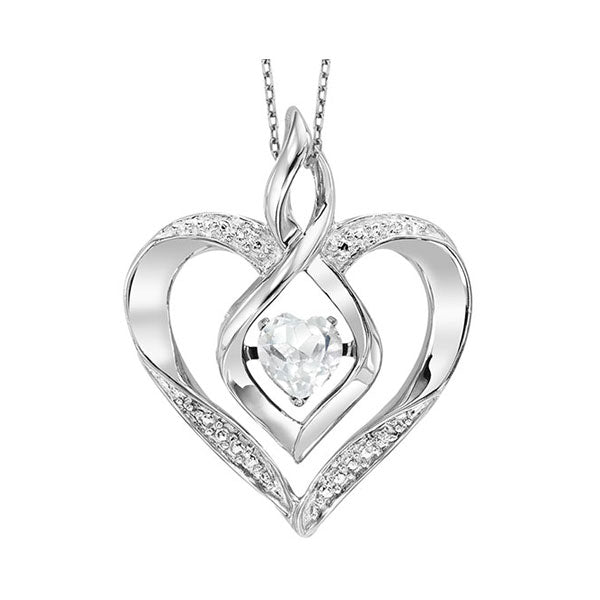 Silver Diamond 1/50Ctw & Created White Topaz 1/4Ctw Pendant
