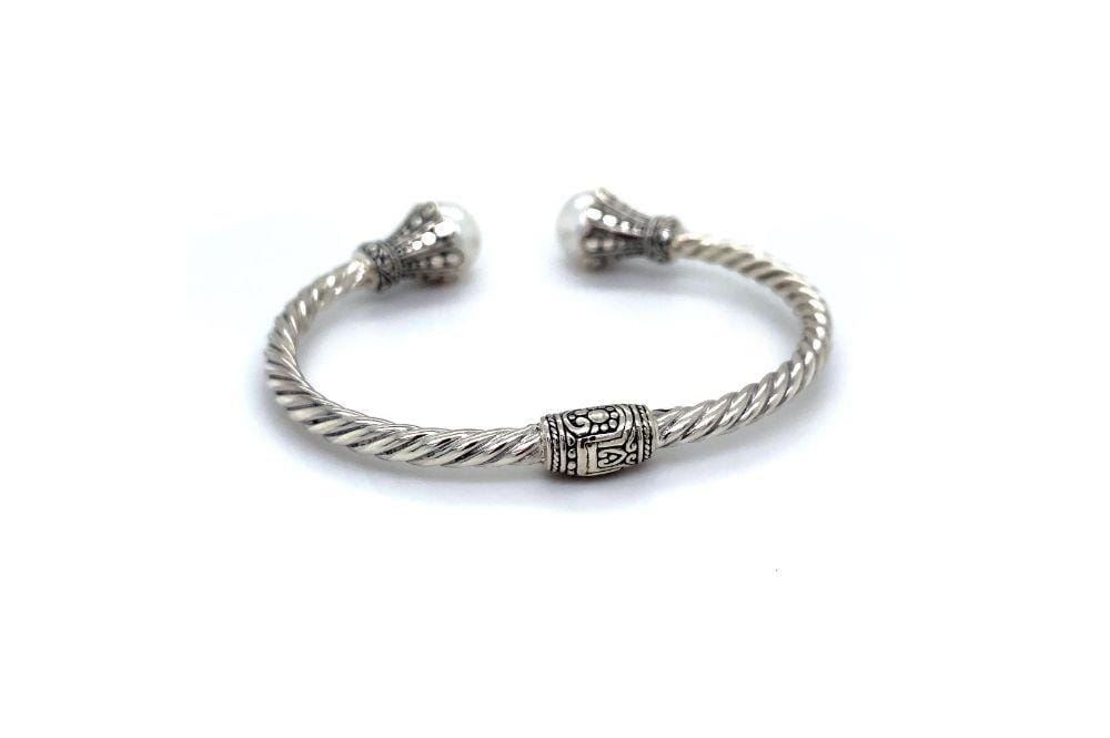 Bali Twist Bangle- White Pearl