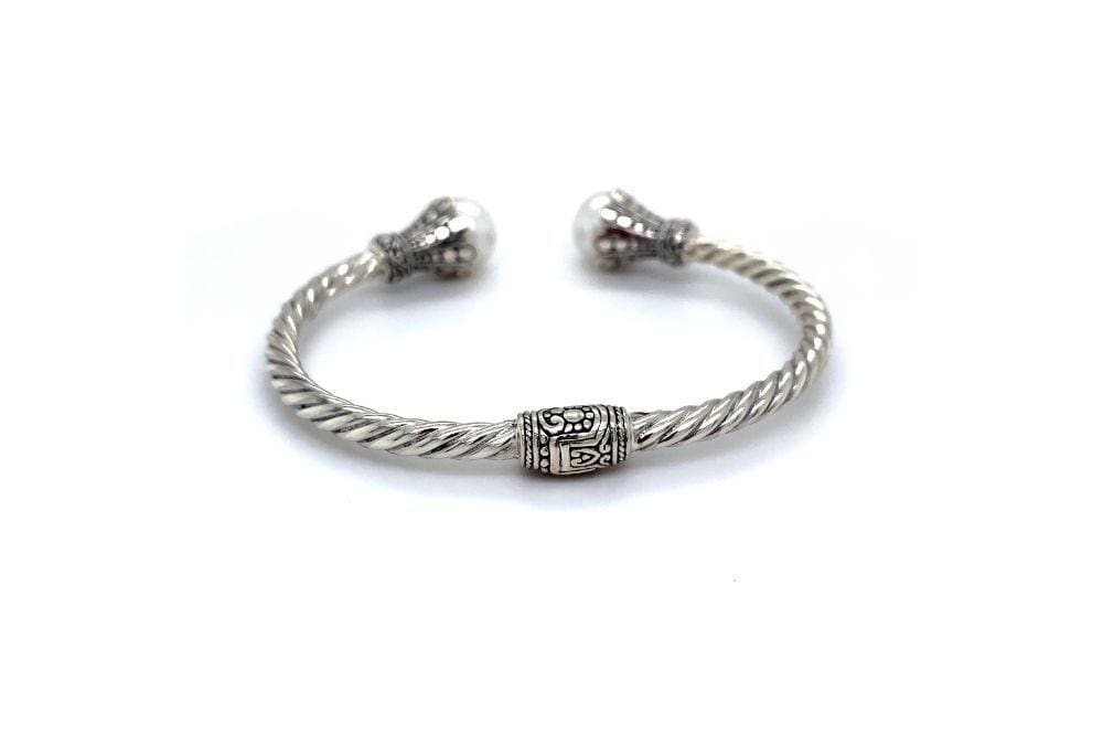 Bali Twist Bangle- White Pearl