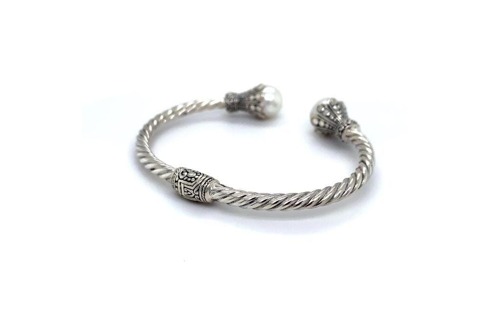 Bali Twist Bangle- White Pearl