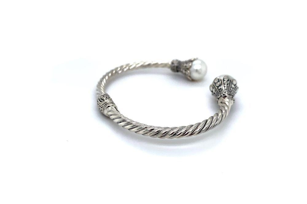 Bali Twist Bangle- White Pearl