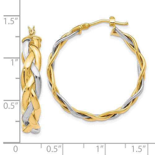 10K Two-Tone Gold Polished Braided Hoop Earrings