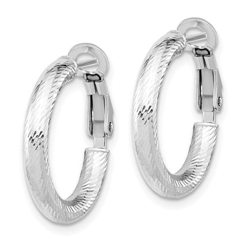 10KWG Diamond Cut Round Omega-BacK Hoop Earrings