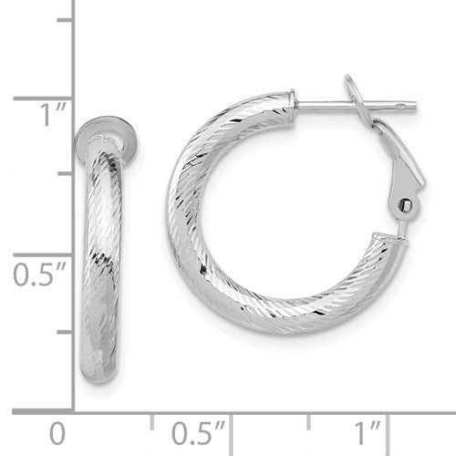 10KWG Diamond Cut Round Omega-BacK Hoop Earrings