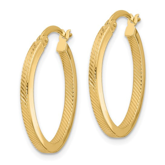 10K Yellow Gold Textured Oval Hoop Earrings