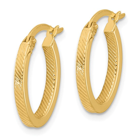 10K Yellow Gold Textured Oval Hoop Earrings