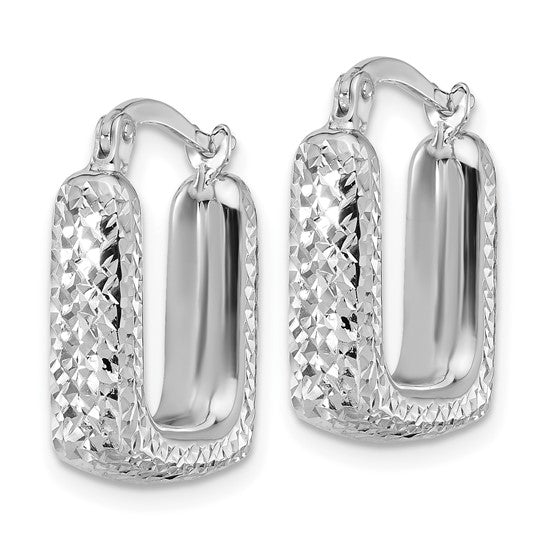10K White Gold Diamond-Cut Square Hoop Earrings