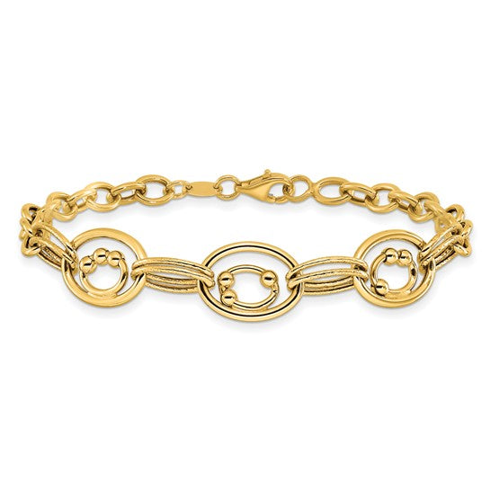 10K Polished and Textured Fancy Link Bracelet