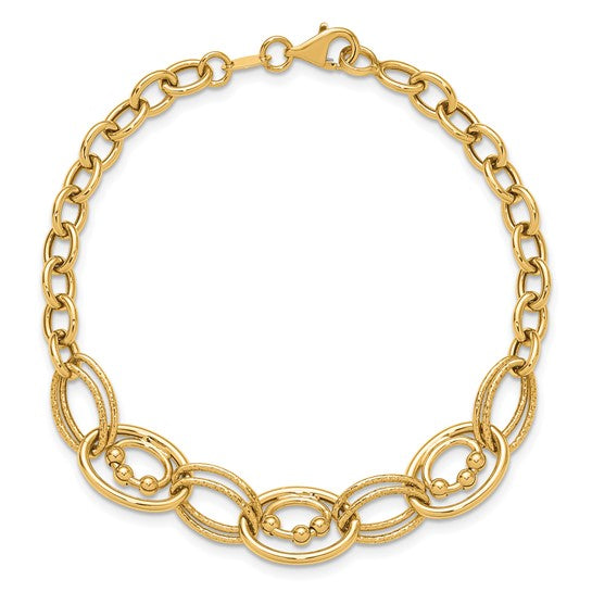 10K Polished and Textured Fancy Link Bracelet