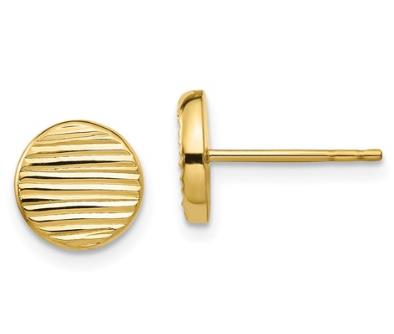 14K Yellow Gold Polished & Textured Disc Post Earrings