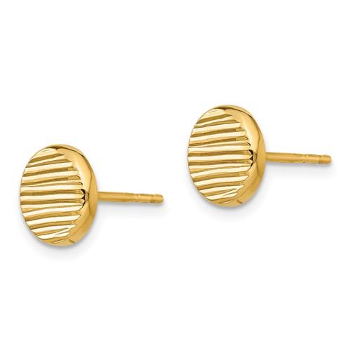14K Yellow Gold Polished & Textured Disc Post Earrings