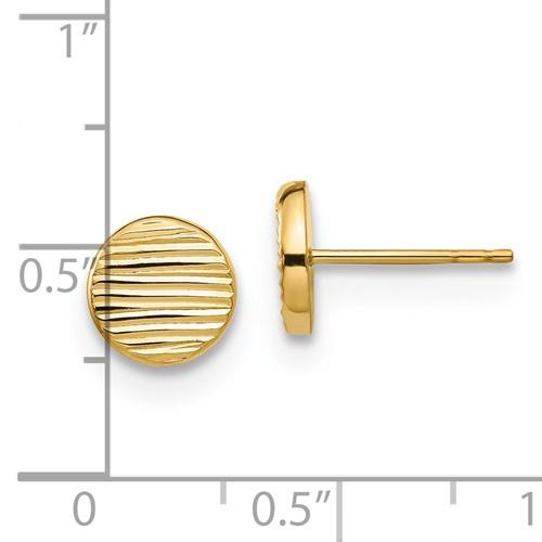 14K Yellow Gold Polished & Textured Disc Post Earrings