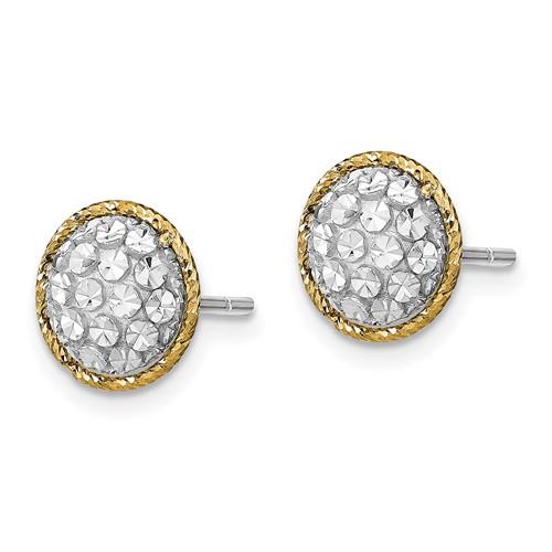 14K Two-Tone Gold Diamond Cut Button Post Earrings