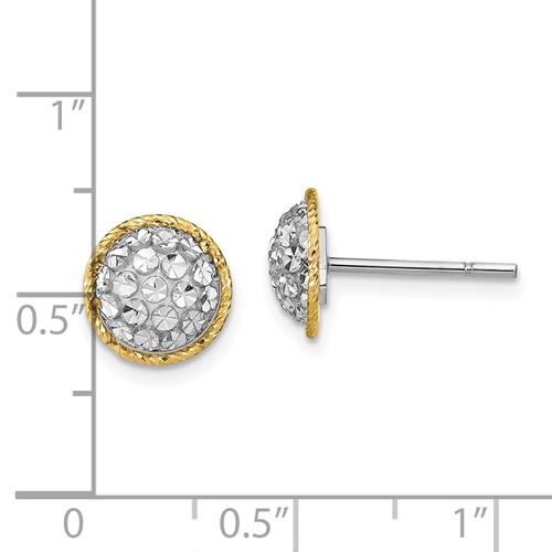 14K Two-Tone Gold Diamond Cut Button Post Earrings