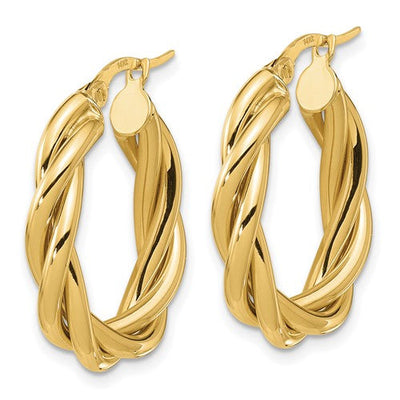 14K Yellow Gold Polished Twisted Oval Hoop Earrings