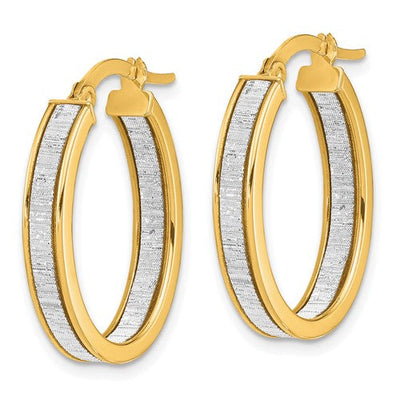 14K Yellow Gold Polished Glitter Infused Oval Hoop Earrings