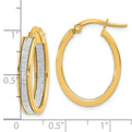 14K Yellow Gold Polished Glitter Infused Oval Hoop Earrings