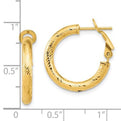 14K yellow gold Diamond Cut Round Omega-BacK Hoop Earrings