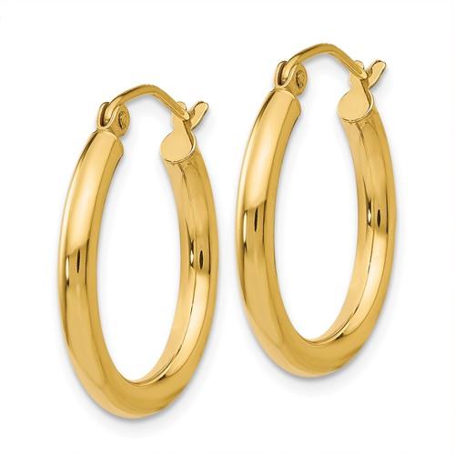 14K Yellow Gold Polished Lightweight Tube Hoop Earrings