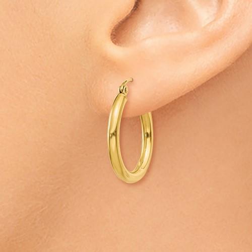 14K Yellow Gold Polished Lightweight Tube Hoop Earrings