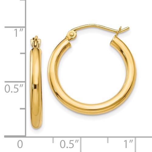 14K Yellow Gold Polished Lightweight Tube Hoop Earrings