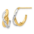 14K Two-Tone Gold Polished & Diamond Cut J-Hoop Post Earrings