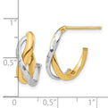 14K Two-Tone Gold Polished & Diamond Cut J-Hoop Post Earrings