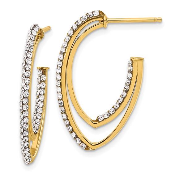 14K Yellow Gold Polished SwarovsKi Crystal J-Hoop Post Earrings