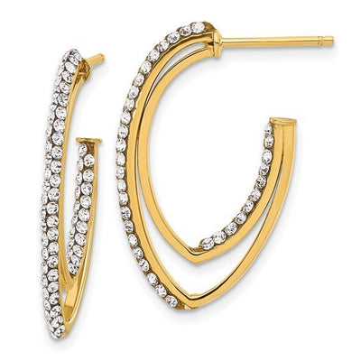 14K Yellow Gold Polished SwarovsKi Crystal J-Hoop Post Earrings