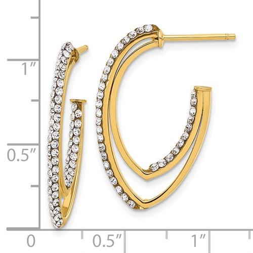 14K Yellow Gold Polished SwarovsKi Crystal J-Hoop Post Earrings