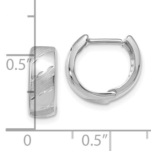 14K White Gold Polished/Satin Hinged Hoop Earrings