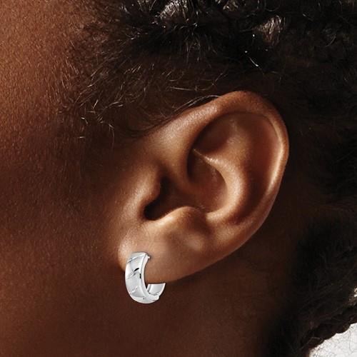14K White Gold Polished/Satin Hinged Hoop Earrings