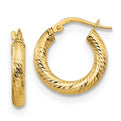 14K Yellow Gold Diamond Cut Round Hoop Earrings