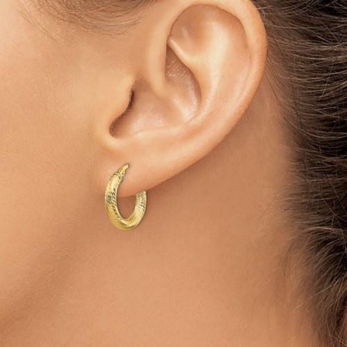14K Yellow Gold Diamond Cut Round Hoop Earrings